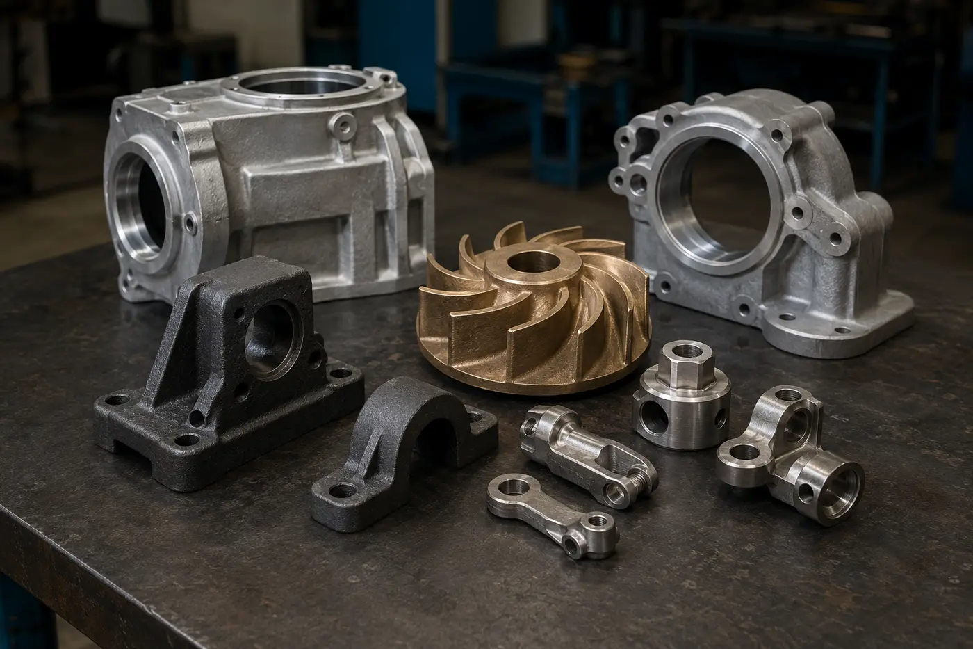Finished aluminium, iron, bronze and stainless cast engineering components